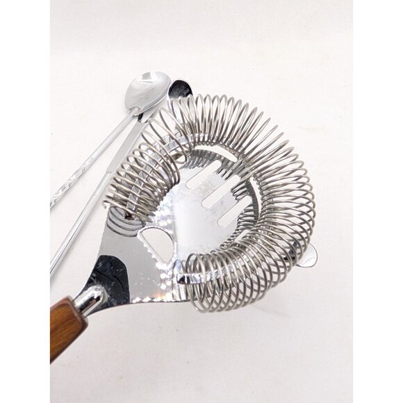 MCM 3 Barware strainer, Stirrer & fork pick faux wood handle bakelite? metal - Picture 15 of 15